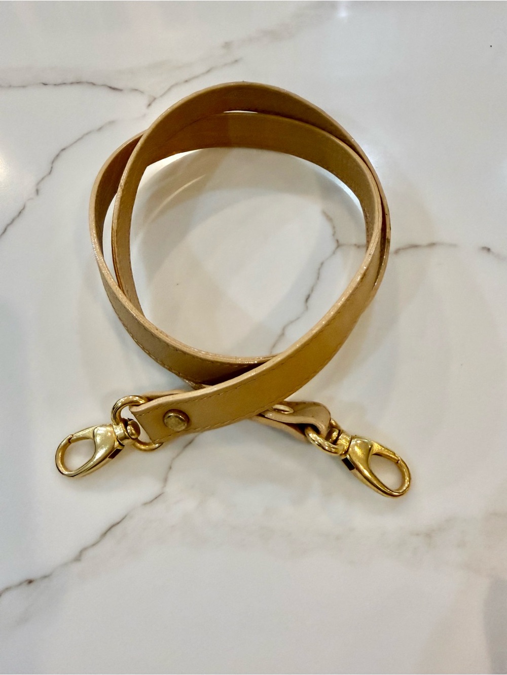 Tan Leather Shoulder Strap with Gold Hardware